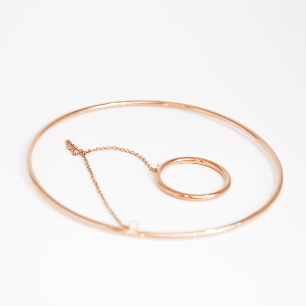 Simple classy elegant minimalist rose gold tone chain ring bracelet